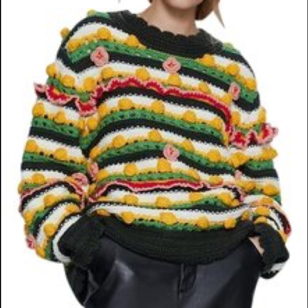Zara Multicolor Striped Crew Neck Sweater